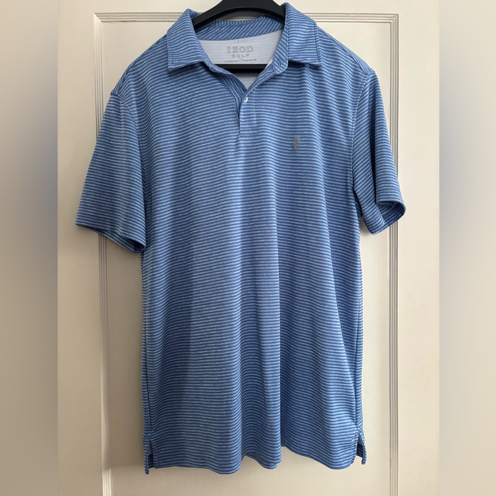 Izod Blue and White Narrow Stripe Polo
